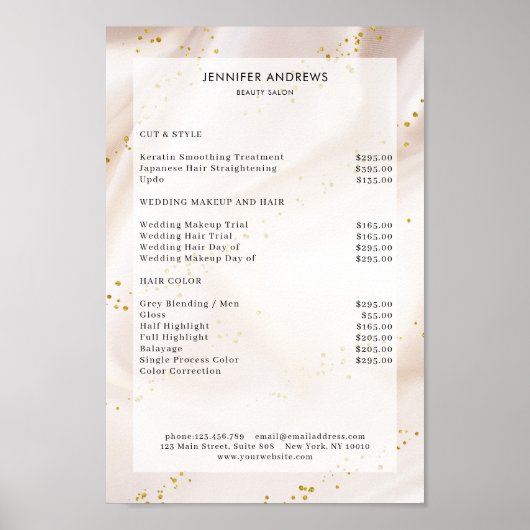 Modernes, beige Glitzer Salon Price List Poster (Vorne)