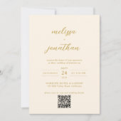 Modernes Beige Gold Foto Monogram QR Code Wedding Einladung (Vorderseite)