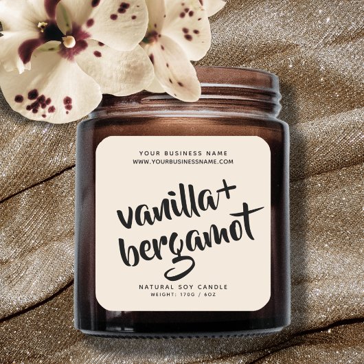 Modernes Beige-Kerzen-Etikett Quadratischer Aufkleber