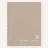 Modernes Beige Linen Minimal Monogram Notebook Notizblock (Vorderseite)
