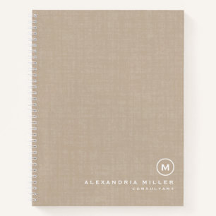 Modernes Beige Linen Minimal Monogram Notebook Notizblock