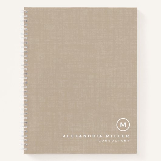Modernes Beige Linen Minimal Monogram Notebook Notizblock (Vorderseite)