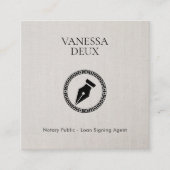 Modernes Beige Linen Notary Pen QR Logo Elegant Quadratische Visitenkarte (Vorderseite)