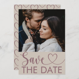 Modernes Beige & Maroon Foto & Herz Save the Date