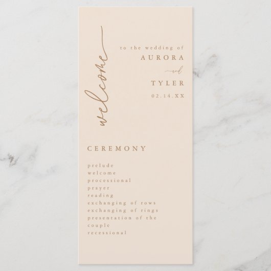 Modernes Beige-Script-Hochzeitsprogramm Programm (Vorderseite)