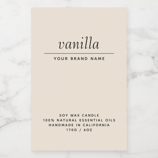 Modernes Beige-Verpackungskerzenprodukt Lebensmitteletikett (Einzelnes Label)