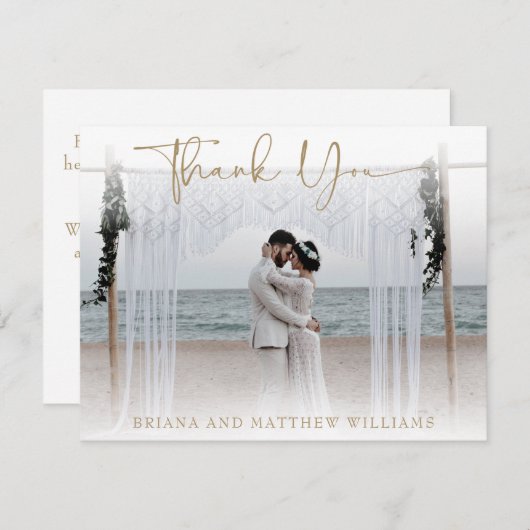 Modernes Beige Wedding Foto Danke Karte (Vorne/Hinten)
