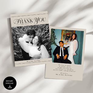 Modernes Beige Wedding Foto Vielen Dank Dankeskarte