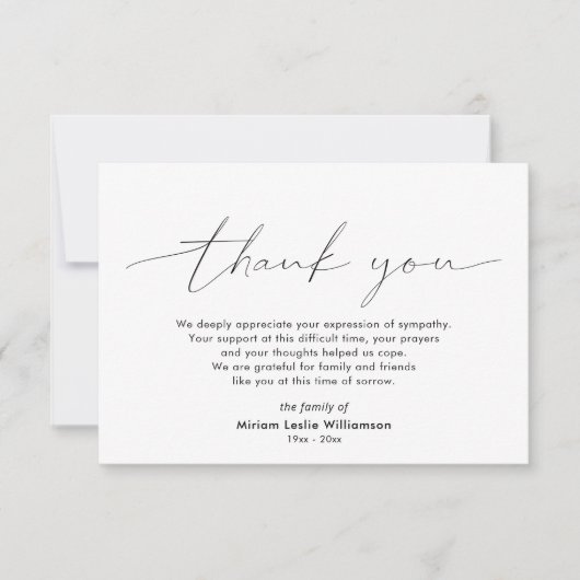 Modernes Beileid Dankeschön Dankeskarte (Vorderseite)