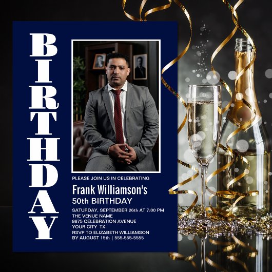 Modernes, beliebiges blaues, weißes Foto Einladung