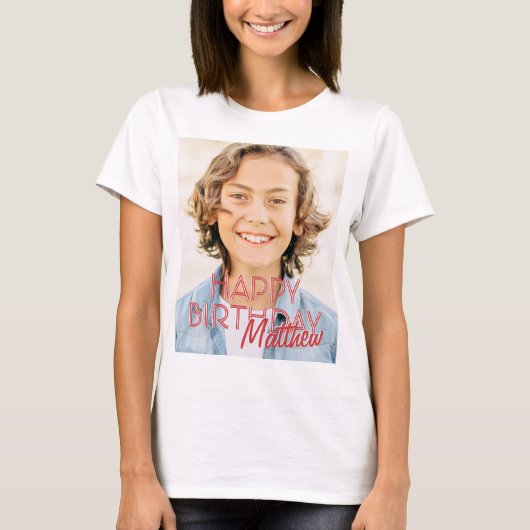 Modernes, benutzerdefiniertes Foto Geburtstagsgrüß T-Shirt (Vorderseite)