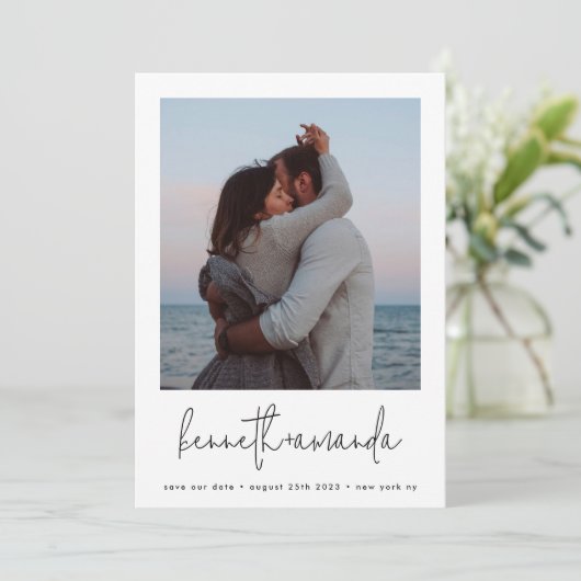 Modernes benutzerdefiniertes Foto mit einfachen QR Save The Date (Stehend Vorderseite)