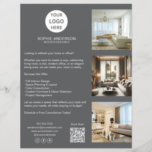 Modernes, benutzerdefiniertes Logo Graues Beruflic Flyer (Vorne)