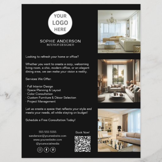 Modernes, benutzerdefiniertes Logo Schwarzes Beruf Flyer (Vorne)