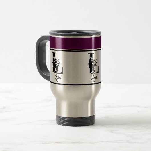 Modernes, benutzerdefiniertes Monogramm-Namensschr Reisebecher (Vorderseite Links)