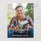 Modernes, benutzerdefiniertes Skriptgraduate-Foto Ankündigungspostkarte (Vorderseite)