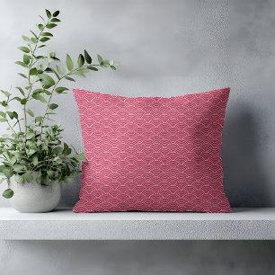Modernes Berry Red Japanese Wave Muster Kissen