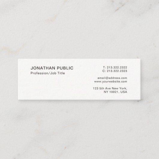 Modernes Beruflich Elegantes Weiß Minimalistisch S Mini Visitenkarte (Vorderseite)
