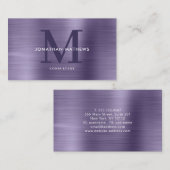 Modernes Beruflich gebürstetes Lila Monogramm Visitenkarte (Vorne/Hinten)