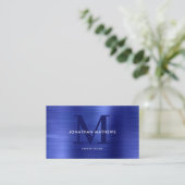 Modernes Beruflich gebürstetes Metallic Blue Monog Visitenkarte (Stehend Vorderseite)