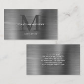 Modernes Beruflich gebürstetes Metallic-Grau-Monog Visitenkarte (Vorne/Hinten)