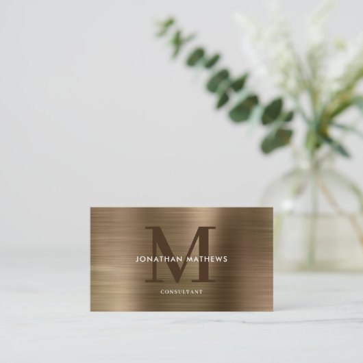 Modernes Beruflich gebürstetes Metallic-Monogramm Visitenkarte (Stehend Vorderseite)