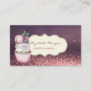 Modernes Beruflich, Glitzer Bokeh, Cupcake Macaron Visitenkarte