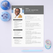Modernes Beruflich-Grau-Blue-Job-Resume-Foto Flyer (Einzeln)