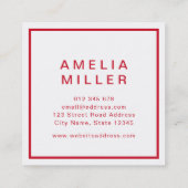 Modernes Berufliche in Rot und Weiß Quadratische Visitenkarte (Rückseite)