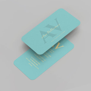 Modernes Berufliches Aquamarines Gold Monogram Mar Visitenkarte