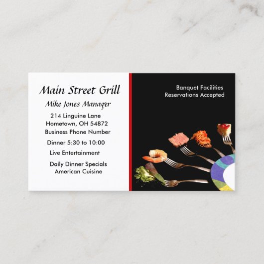 Modernes Berufliches Black Food on Forts Restauran Visitenkarte (Vorderseite)