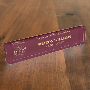 Modernes Berufliches Burgundy Red Gold Office Namensplakette