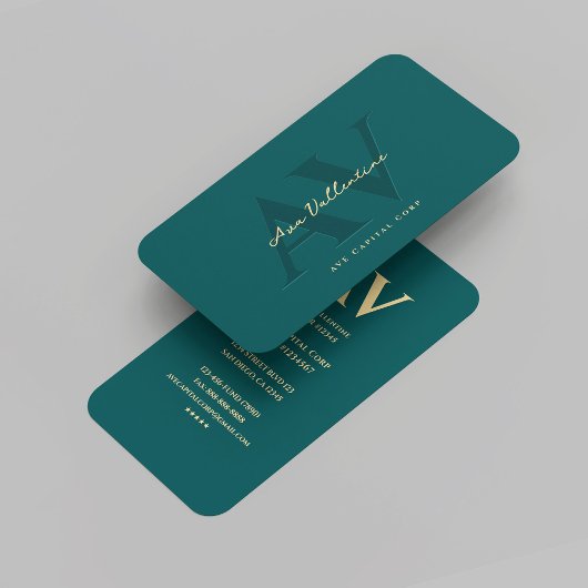 Modernes Berufliches dunkles Aquamarines Monogramm Visitenkarte