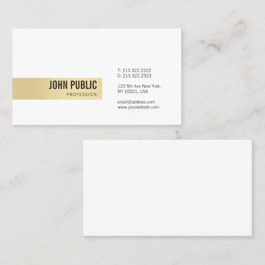 Modernes Berufliches einfaches Template Gold Weiß Visitenkarte (Vorne/Hinten)