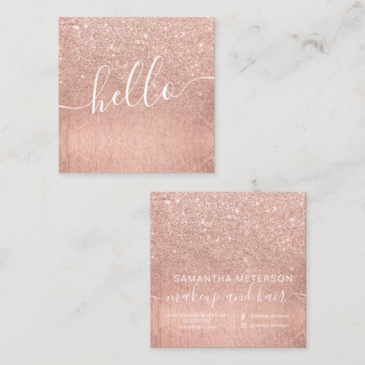 Modernes berufliches elegantes Rosengold hallo Quadratische Visitenkarte (Vorne/Hinten)