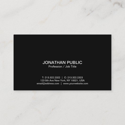 Modernes Berufliches Elegantes Schwarzes Einfaches Visitenkarte (Rückseite)