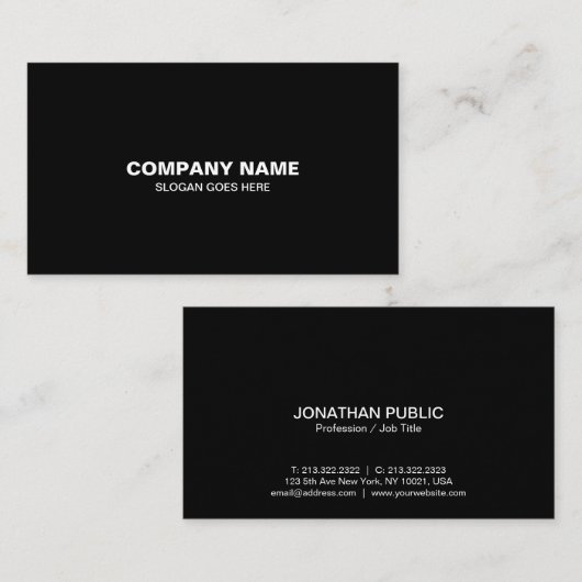 Modernes Berufliches Elegantes Schwarzes Einfaches Visitenkarte (Vorne/Hinten)