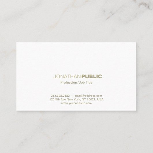 Modernes berufliches elegantes weißes Goldsauberes Visitenkarte (Rückseite)