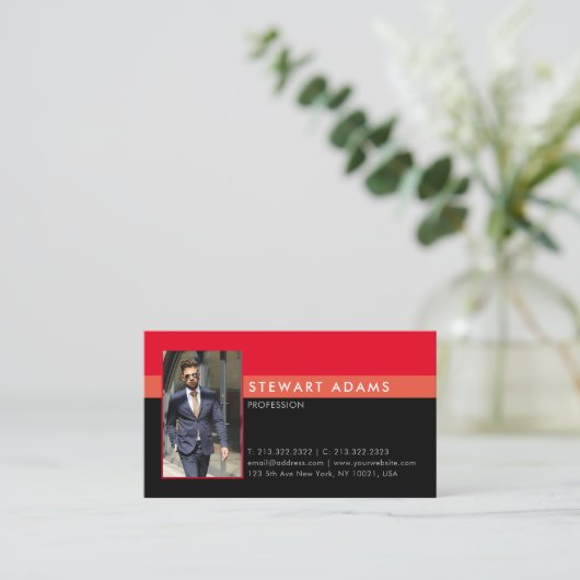 Modernes berufliches Foto in Schwarz und Rot Visitenkarte (Stehend Vorderseite)