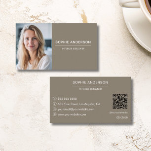 Modernes Berufliches Foto QR Taupe Visitenkarte