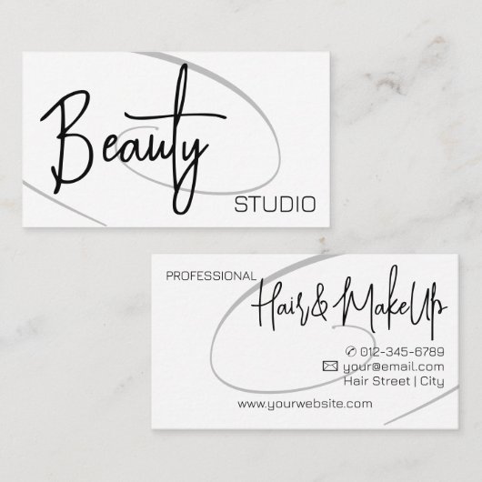 Modernes Berufliches Friseurstudio Schwarz-weiß Visitenkarte (Vorne/Hinten)