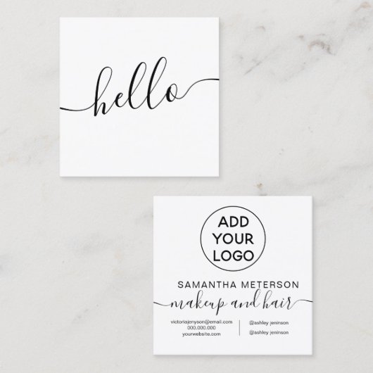 Modernes berufliches Logo Schwarz-weiß hello Quadratische Visitenkarte (Vorne/Hinten)
