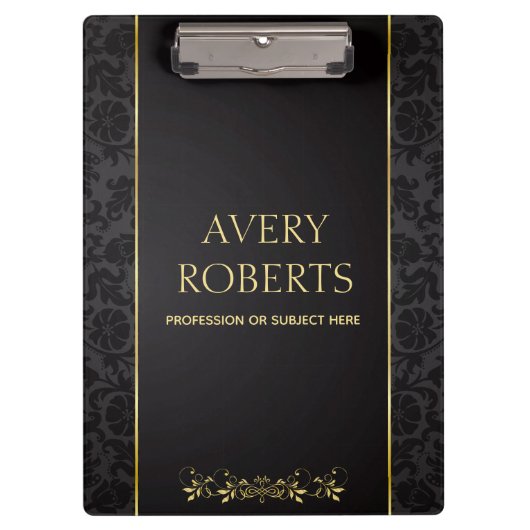 Modernes Berufliches Metallisches Schwarzes Gold Klemmbrett (Vorderseite)