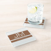 Modernes Berufliches Minimaldesign | Braun und Wei Glasuntersetzer (Schrägansicht)