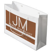 Modernes Berufliches Minimaldesign | Braun und Wei Große Geschenktüte (Vorderseite Schrägansicht)