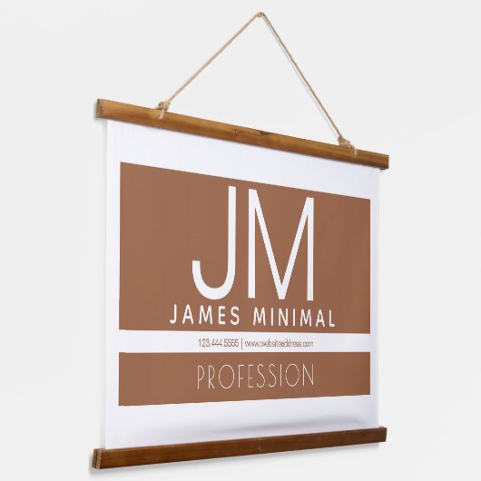 Modernes Berufliches Minimaldesign | Braun und Wei Wandteppich Mit Holzrahmen (Gewinkelt)