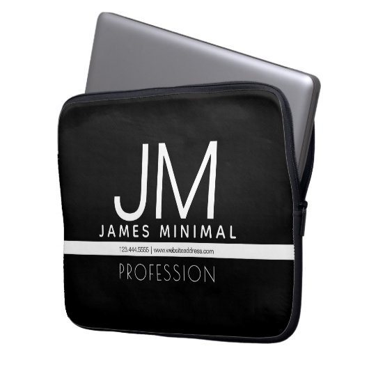 Modernes Berufliches Minimaldesign | Schwarz und W Laptopschutzhülle (Vorderseite Links)