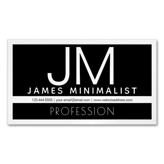Modernes Berufliches Minimaldesign | Schwarz und W Magnetische Visitenkarte (Vorderseite)