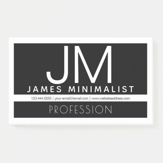 Modernes Berufliches Minimaldesign | Schwarz und W Post-it Klebezettel (Vorderseite)