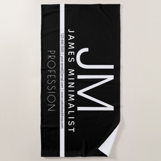 Modernes Berufliches Minimaldesign | Schwarz und W Strandtuch (Vorderseite)
